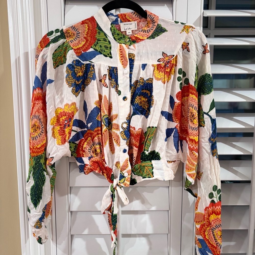 Artelier by Nicole Miller floral cropped bohemian blouse XS